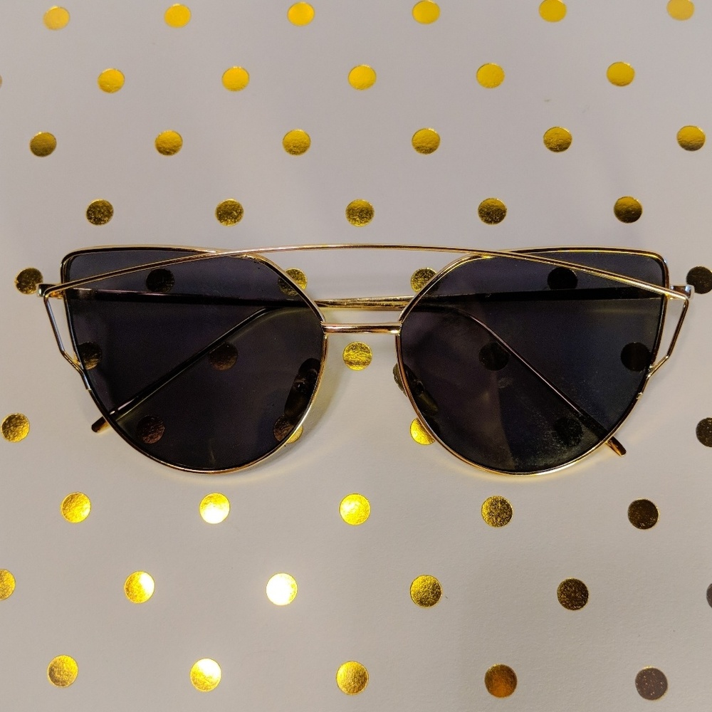 Gold Cateyed Geometric Sunglasses